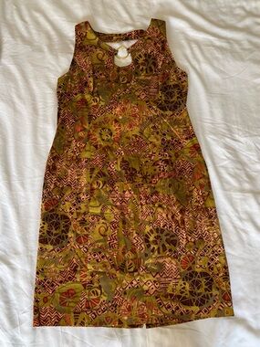 MENU Olive & Rust Patterned Midi Dress with Ring Detail